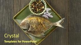  Presentation with chili - Audience pleasing slide set consisting of fried-black-pomfret-with-chili backdrop and a tawny brown colored foreground