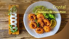 Presentation with lemon - Presentation design consisting of fried-breaded-calamari-rings background and a tawny brown colored foreground