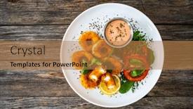  Presentation with lemon - Theme having fried-breaded-calamari-rings background and a coral colored foreground