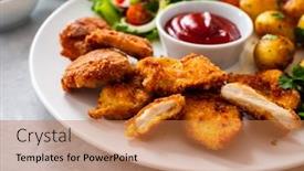  Presentation with fried chicken - Audience pleasing slides consisting of fried-breaded-chicken-nuggets backdrop and a coral colored foreground