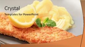  Presentation with potato - Colorful presentation theme enhanced with fried breaded fish fillet backdrop and a lemonade colored foreground