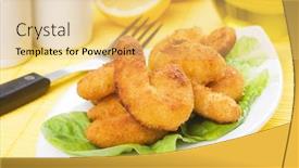  Presentation with shrimp - Presentation theme enhanced with fried breaded shrimp served with lettuce on white plate background and a yellow colored foreground