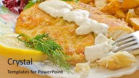  Presentation with sauce - Presentation theme having fried breaded tilapia with aioli background and a yellow colored foreground