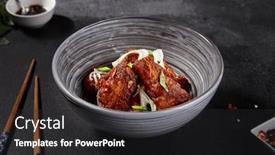  Presentation with asian chopsticks - Slide set having fried-buffalo-wings-in-asian background and a dark gray colored foreground