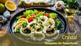  Presentation with lemon - Presentation theme having fried-calamari-rings-with-lemon background and a tawny brown colored foreground