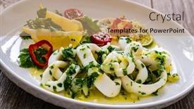  Presentation with lemon - PPT theme consisting of fried-calamari-rings-with-lemon background and a coral colored foreground