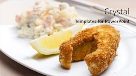  Presentation with potato - PPT theme consisting of fried carp with potato salad background and a lemonade colored foreground