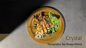  Presentation with minimal - PPT theme having fried-cheese-with-sauce background and a gold colored foreground