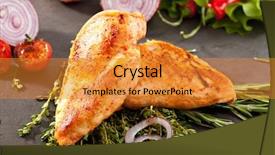  Presentation with fried chicken - Slides with fried chicken breasts with rosemary and vegetables background and a gold colored foreground
