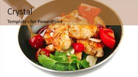  Presentation with fried chicken - Colorful PPT theme enhanced with fried chicken brisket slices on a pan backdrop and a gold colored foreground