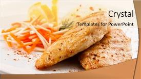  Presentation with fried chicken - Slide deck with fried chicken fillet white rice background and a blonde colored foreground