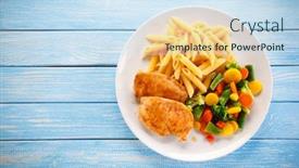 Presentation with fried chicken - Cool new PPT layouts with fried chicken fillets with pasta backdrop and a sky blue colored foreground