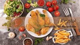  Presentation with chicken - Slide set with fried-chicken-leg-with-salad background and a gold colored foreground