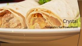  Presentation with fried chicken - Colorful presentation design enhanced with fried chicken meat with pepper and green onion at pitta bread backdrop and a yellow colored foreground