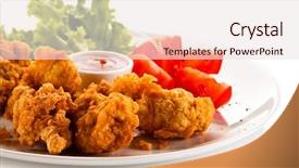  Presentation with fried chicken - PPT theme enhanced with fried chicken nuggets and vegetables background and a sky blue colored foreground