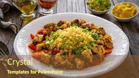  Presentation with nuggets - PPT layouts consisting of fried-chicken-nuggets-bulgur-groats background and a  colored foreground