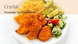  Presentation with nuggets - Slide deck featuring fried chicken nuggets french fries and vegetables background and a yellow colored foreground
