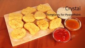  Presentation with nuggets - Cool new PPT theme with fried chicken nuggets with sauce on table backdrop and a coral colored foreground