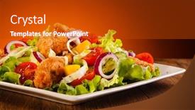  Presentation with fried chicken - Cool new slide deck with fried-chicken-nuggets-with-vegetable backdrop and a crimson colored foreground