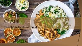  Presentation with fried chicken - Slide deck featuring fried-chicken-nuggets-with-white background and a gold colored foreground