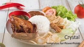  Presentation with malaysian nasi lemak food - Slide deck with fried chicken popular traditional malaysian background and a coral colored foreground