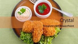  Presentation with fried chicken - Presentation theme having fried chicken wings with dips background and a gold colored foreground