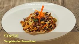  Presentation with cauliflower - Colorful slide deck enhanced with fried chinese noodles with vegetables and a cauliflower and chicken backdrop and a tawny brown colored foreground