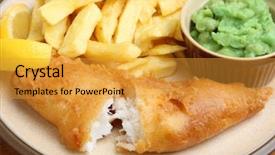 Presentation with chip - Presentation design having fried cod fillet with chips background and a gold colored foreground