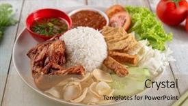  Presentation with malaysian nasi lemak food - Colorful PPT theme enhanced with fried drumstick popular traditional malaysian backdrop and a coral colored foreground