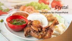  Presentation with malaysian nasi lemak food - Slide set with fried drumstick popular traditional malaysian background and a coral colored foreground