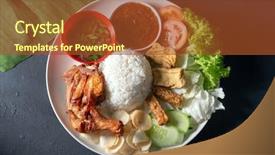  Presentation with lemak - Colorful presentation design enhanced with fried drumstick popular traditional malaysian backdrop and a red colored foreground