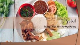  Presentation with lemak - Theme having fried drumstick popular traditional malaysian background and a coral colored foreground