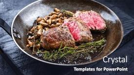  Presentation with trumpet - Presentation consisting of fried-dry-aged-beef-fillet background and a wine colored foreground