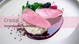  Presentation with tenderloin - Amazing slide deck having fried-dry-aged-venison-tenderloin backdrop and a coral colored foreground
