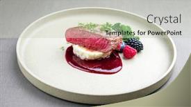  Presentation with tenderloin - Presentation theme enhanced with fried-dry-aged-venison-tenderloin background and a soft green colored foreground