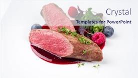  Presentation with tenderloin - Amazing PPT layouts having fried-dry-aged-venison-tenderloin backdrop and a sky blue colored foreground