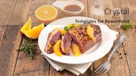  Presentation with duck - Cool new slide deck with fried-duck-fillet-and-orange backdrop and a coral colored foreground