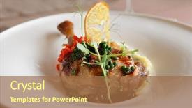  Presentation with orange slice - PPT theme enhanced with fried duck leg with molecular background and a coral colored foreground