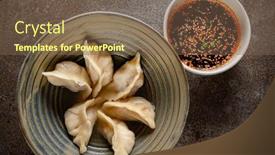  Presentation with soy sauce - Slides with fried-dumplings-gyoza-with-soy background and a violet colored foreground