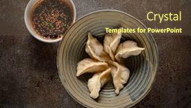  Presentation with soy sauce - PPT layouts with fried-dumplings-gyoza-with-soy background and a tawny brown colored foreground