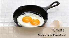  Presentation with egg - Slides having fried-egg-double-yolk-egg background and a coral colored foreground