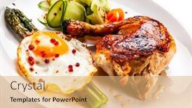  Presentation with fried chicken - Amazing slide set having fried egg with asparagus and chicken leg on white background backdrop and a yellow colored foreground