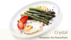  Presentation with asparagus - Colorful slide set enhanced with fried egg with asparagus on white background backdrop and a cream colored foreground
