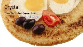  Presentation with pancake - Theme featuring fried eggs on pancake over white with vegetables background and a yellow colored foreground