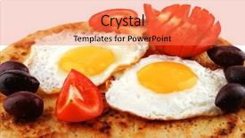  Presentation with pancake - Audience pleasing PPT layouts consisting of fried eggs on pancake with tomato and olives backdrop and a coral colored foreground