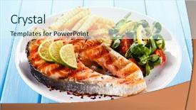  Presentation with salmon grilled fish salmon grilled - Cool new slide set with fried fish - grilled salmon with french fries backdrop and a sky blue colored foreground