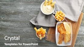  Presentation with food potato chips crisps snacks - Presentation theme having fried fish and potato chips background and a  colored foreground