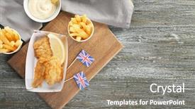  Presentation with potato chips - Theme featuring fried fish and potato chips background and a gray colored foreground
