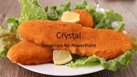  Presentation with salad - Beautiful PPT layouts featuring fried fish and salad backdrop and a gold colored foreground