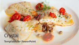  Presentation with fish - Cool new PPT theme with fried fish fillet with capers backdrop and a coral colored foreground